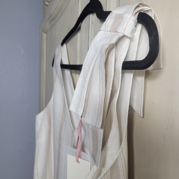NWT Alex Marie Elena Stripe Linen Blend Neutral Sleeveless Bow Shift Dress *sz S - Picture 5 of 16